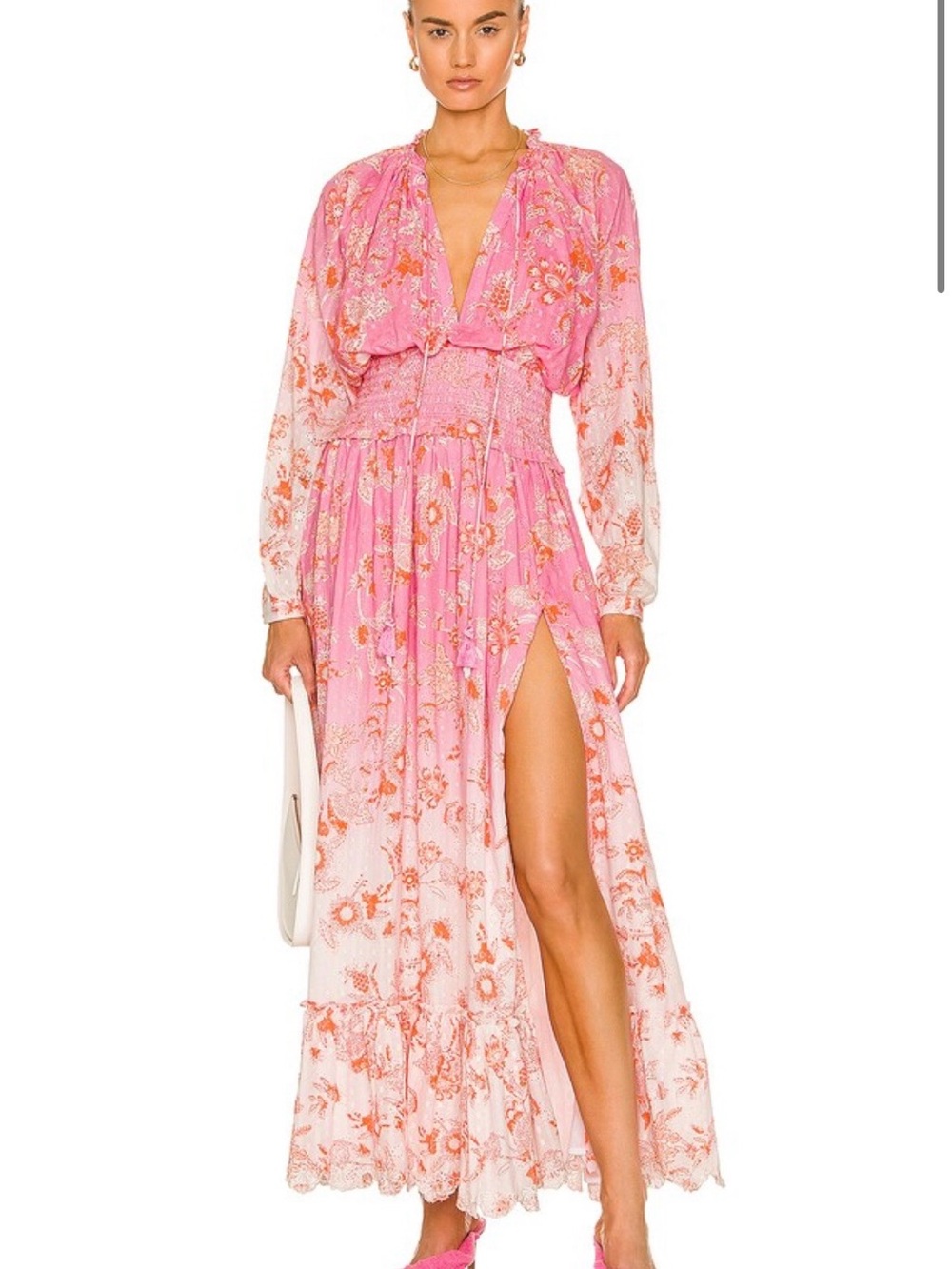HEMANT & NANDITA Pink Floral Ombre Maxi Dress with High Slit